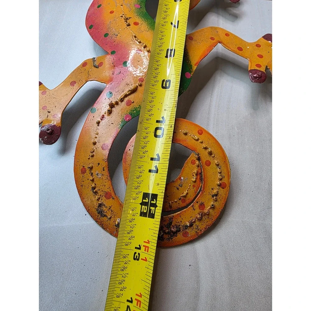 Set of 3 Colorful Metal Gecko Wall Art Hand Painted Lizard Garden Decor 13‎ Inch